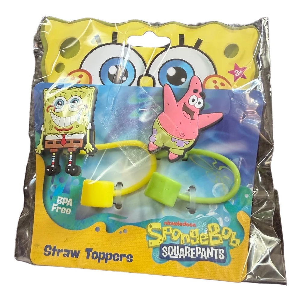 SpongeBob SquarePants Straw Toppers 2 Pack SpongeBob & Patrick BPA Free NIP